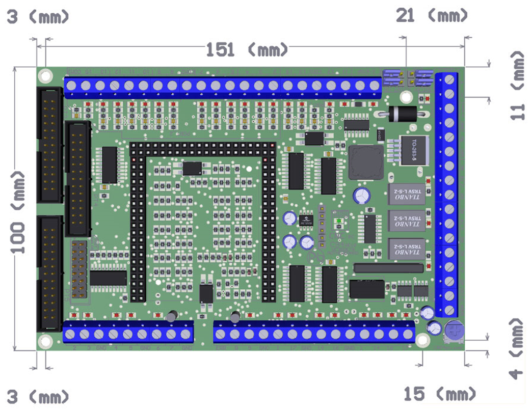 C94 multifunction CNC breakout board dimension drawing in millimeters for control cabinet and DIN rail mounting