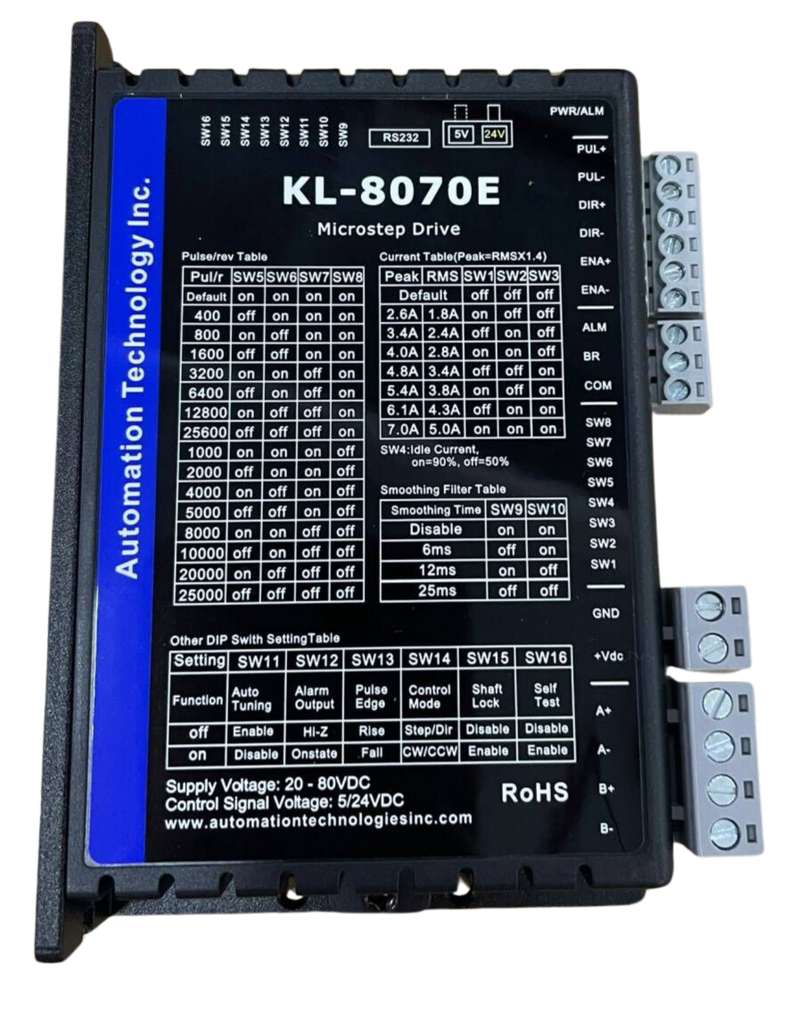 8070E Digital Bipolar Stepper Motor Driver with 32-Bit DSP, 7.0A Output, and Up to 51,200 Steps/Rev