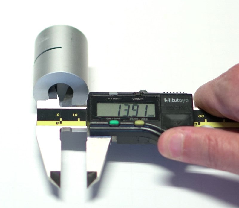 Measurement (14mm) of the inside diameter at the 14mm end of the 14mm to 1/2" coupling