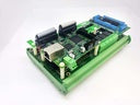 C82R2 CNC breakout board mounted on green DIN rail support for CNC control cabinet installation
