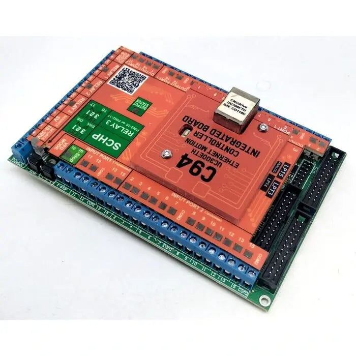 UC300ETH + C94 CNC controller bundle showing the screw terminal rows for axes, inputs, outputs, E-stop and power