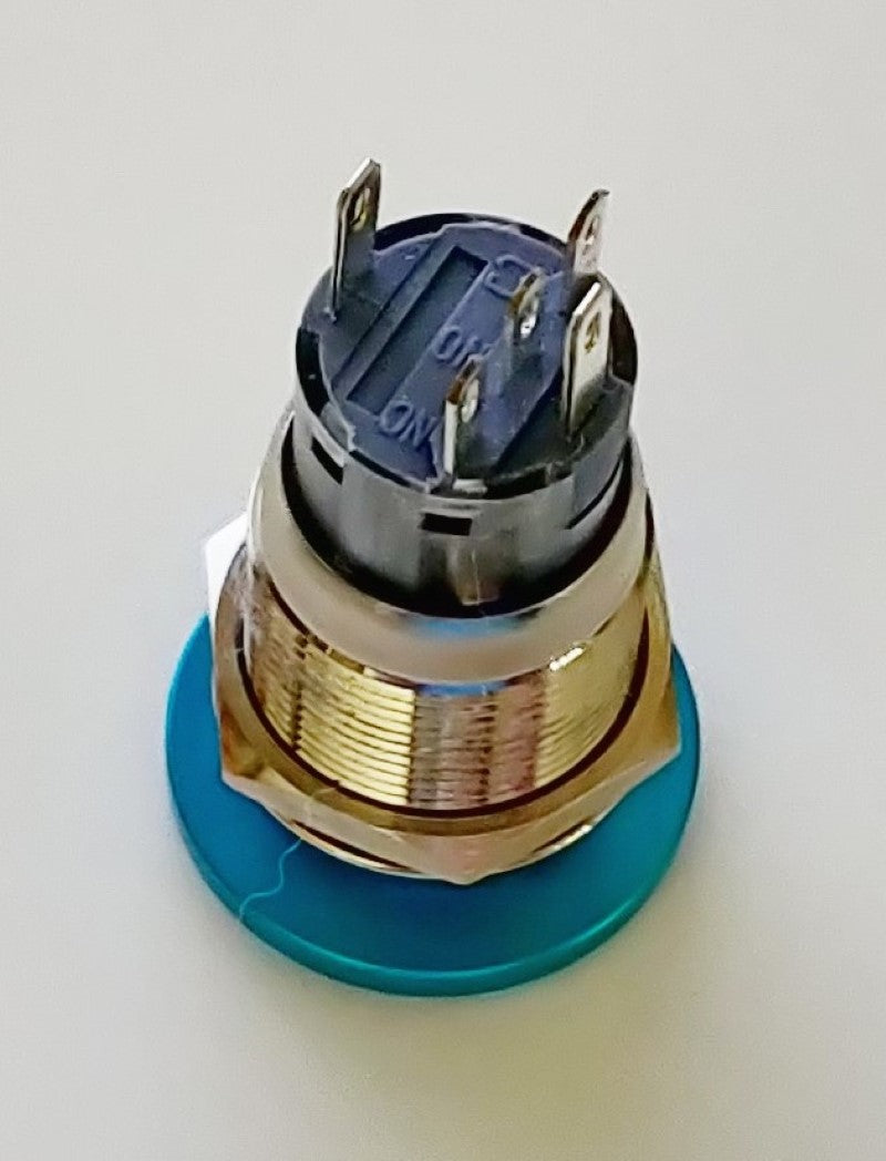 Blue Push Button Switch with LED showing back and connections