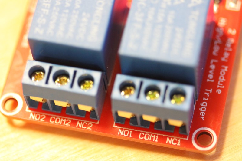 Closeup view of the output side of the 24VDC dual relay module