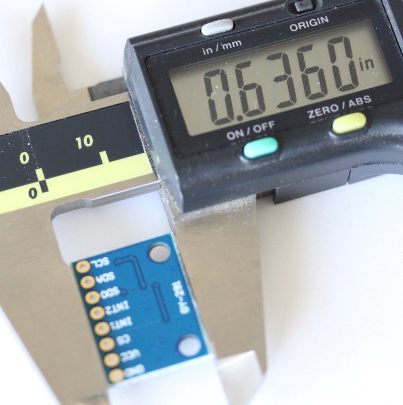 Measurement of the depth of the ADXL 345 accelerometer at .636 inches or 16.1544 mm