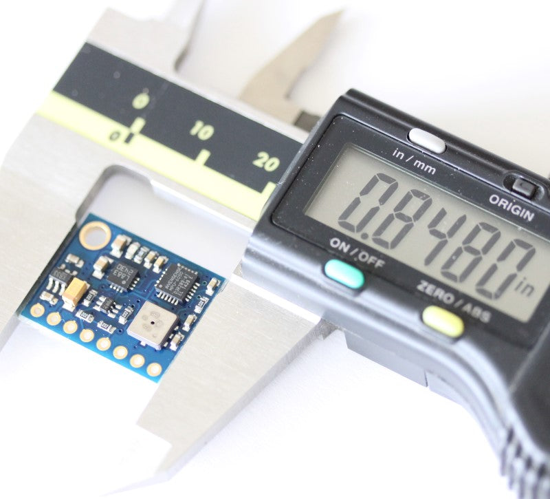 Width of the 10 DOF IMU (Inertial measurement unit) measured at 0.848 inches (21.5392 mm)