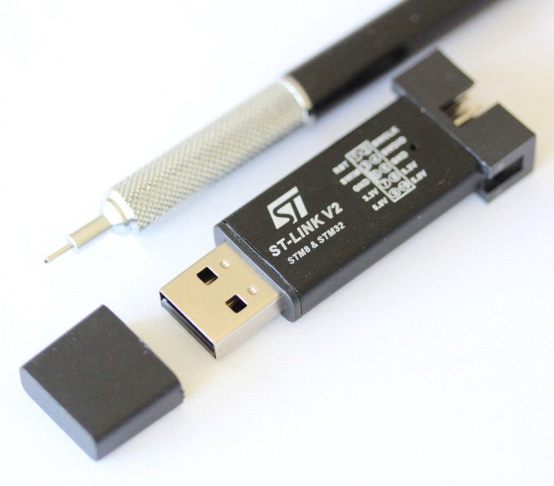 ST Link v2 for STM32 and STM8 microcontrollers image of the programmer