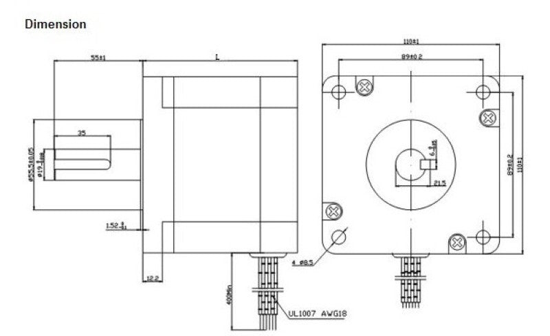 Dimensions diagram for the NEMA 43 1586oz-in stepping motor.