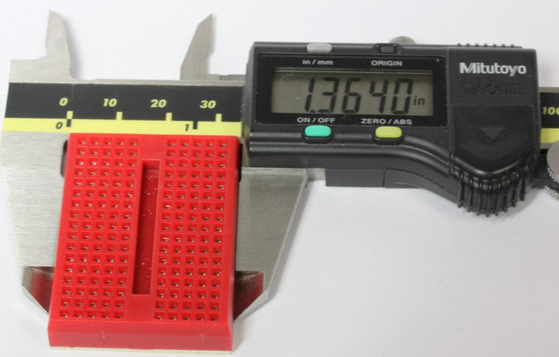 Width view of a mini breadboard in inches. 