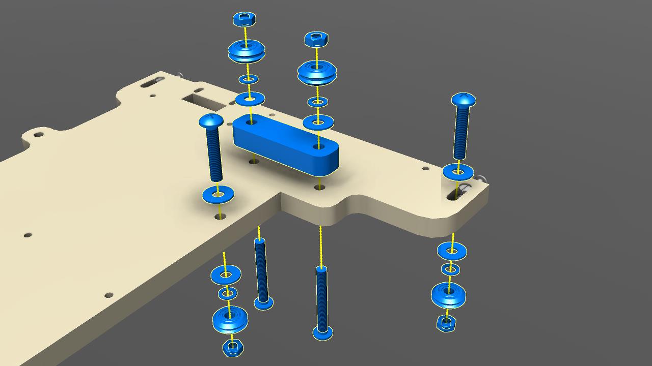 Install v-groove bearing assemblies for gantry bottom