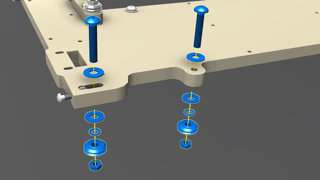 Install v-groove bearing assemblies to the gantry bottom