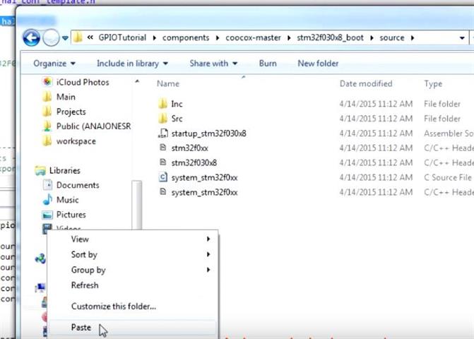 Screenshot of the destination folder that the stm32f0xx_hal_conf should be located